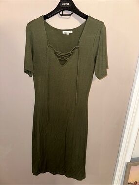 Velvet Torch Olive Tie-Front Midi Dress